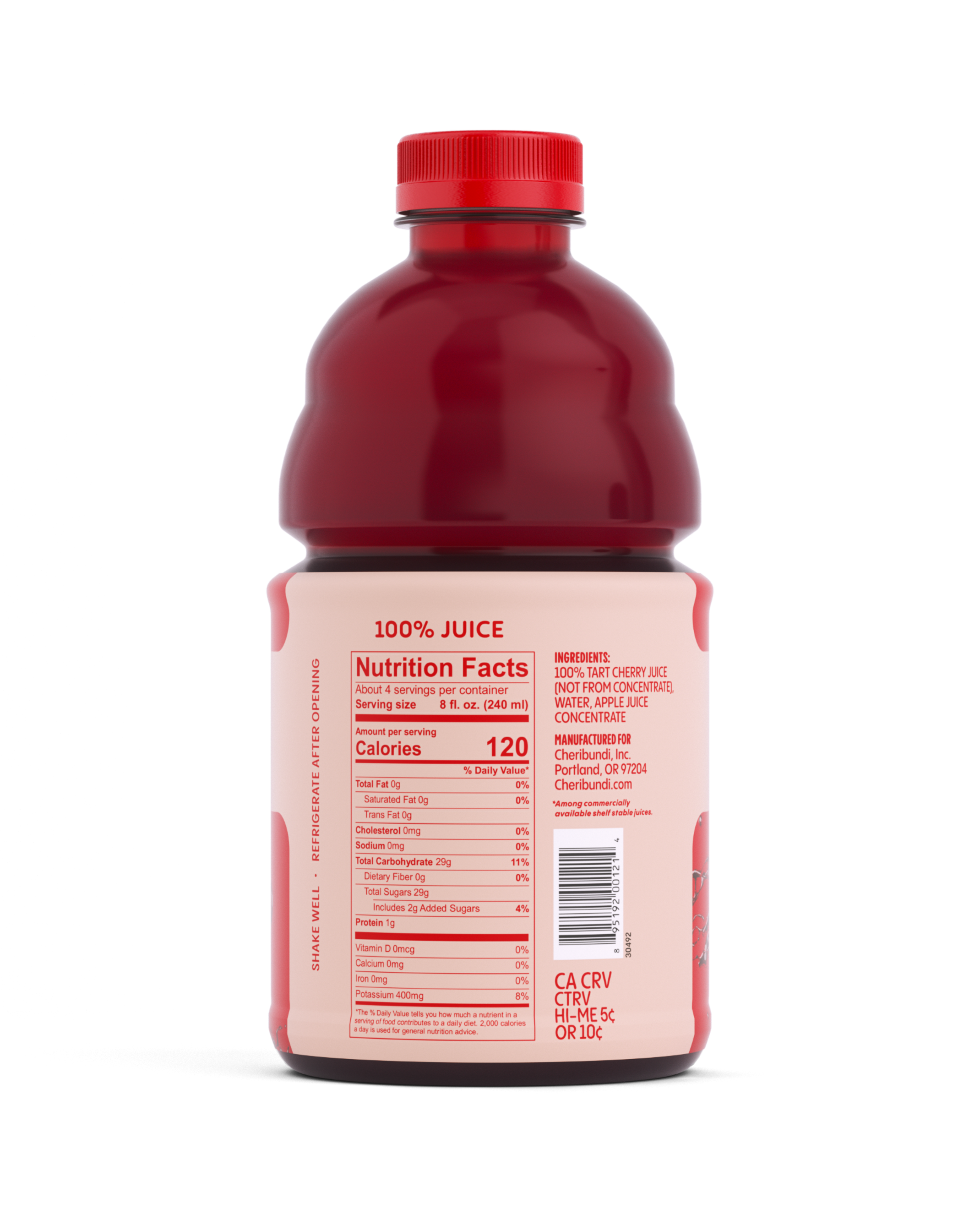 Cheribundi Original Tart Cherry Juice blend back packaging