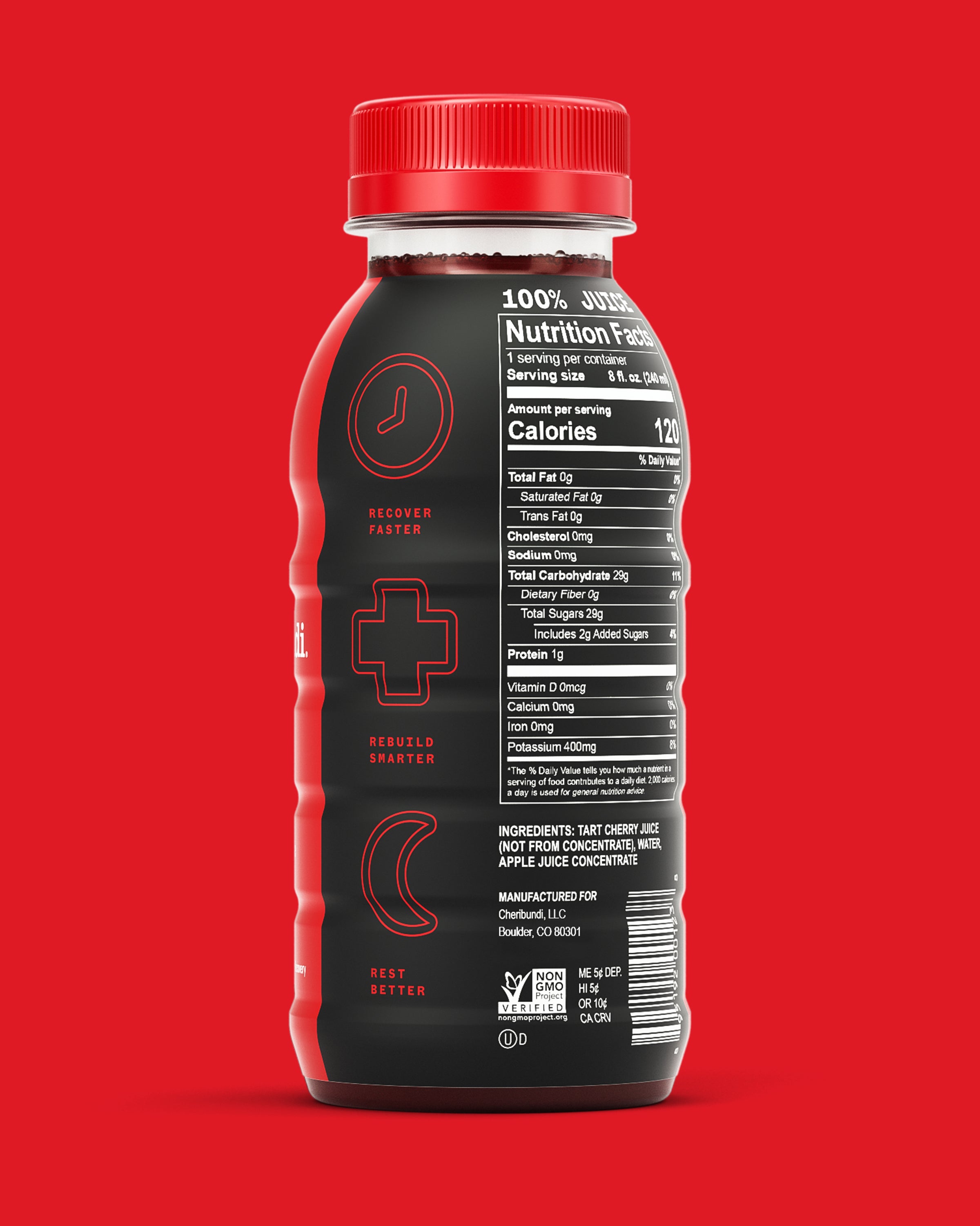 Cheribundi original tart cherry juice not from concentrate back packaging and nutrition information
