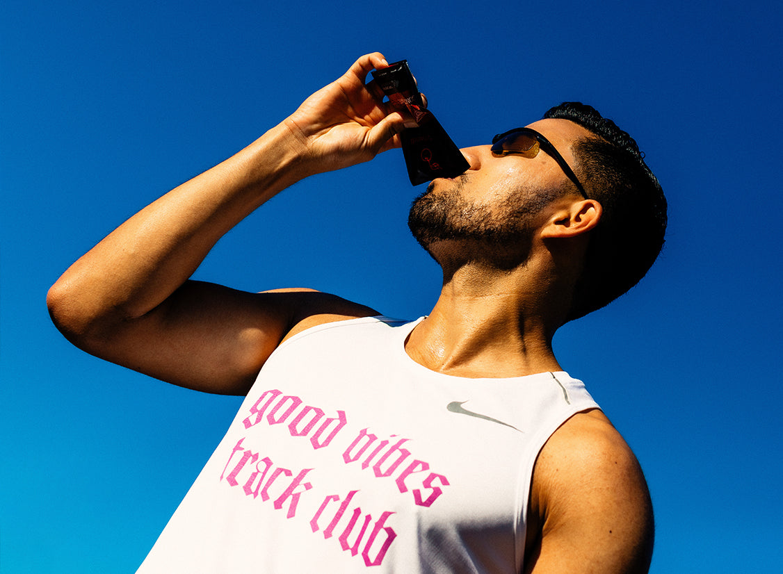Athlete drinking Cheribundi. Experience the refreshing taste and benefits of tart cherry juice.