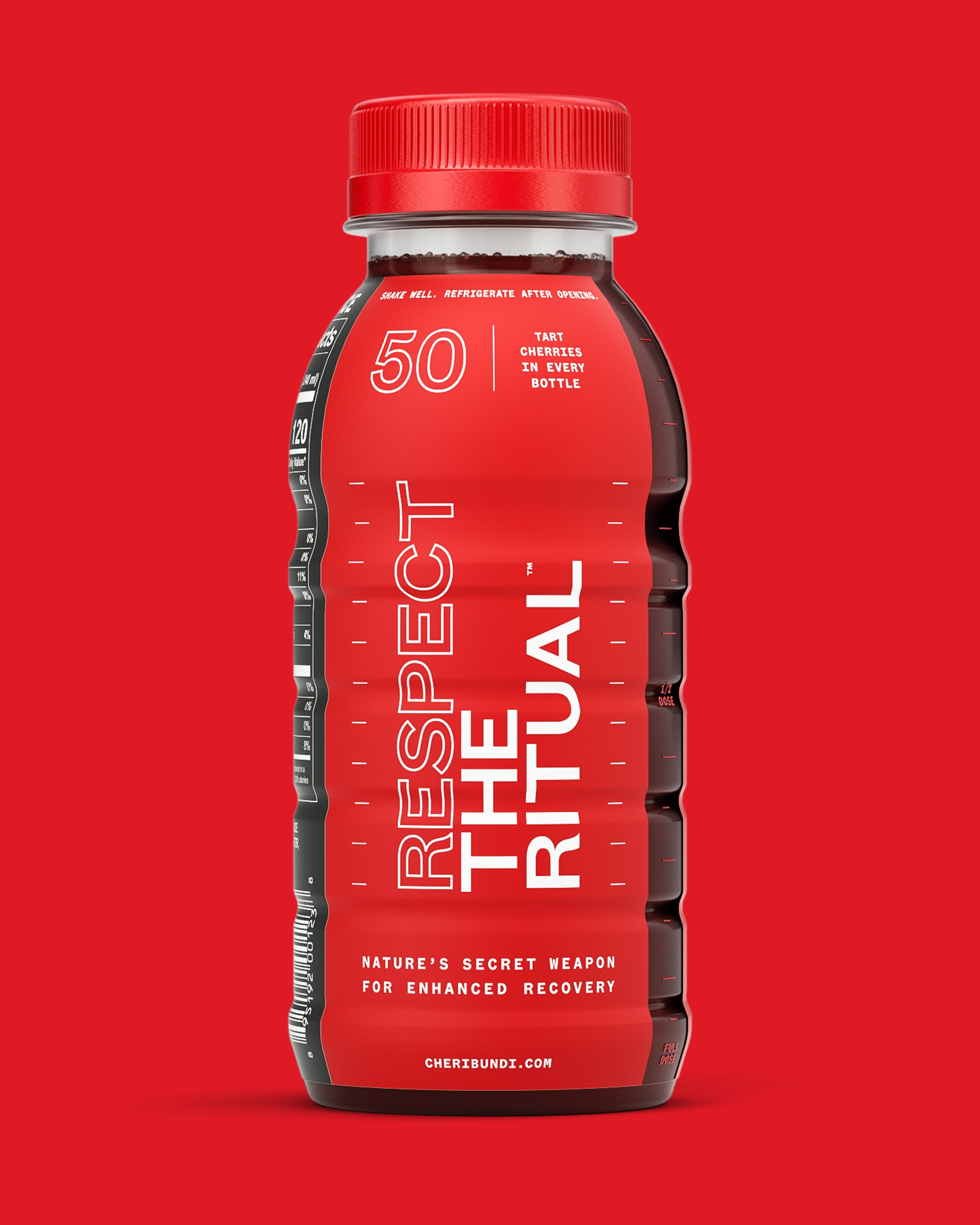 Cheribundi Original tart cherry juice not from concentrate side packaging.
