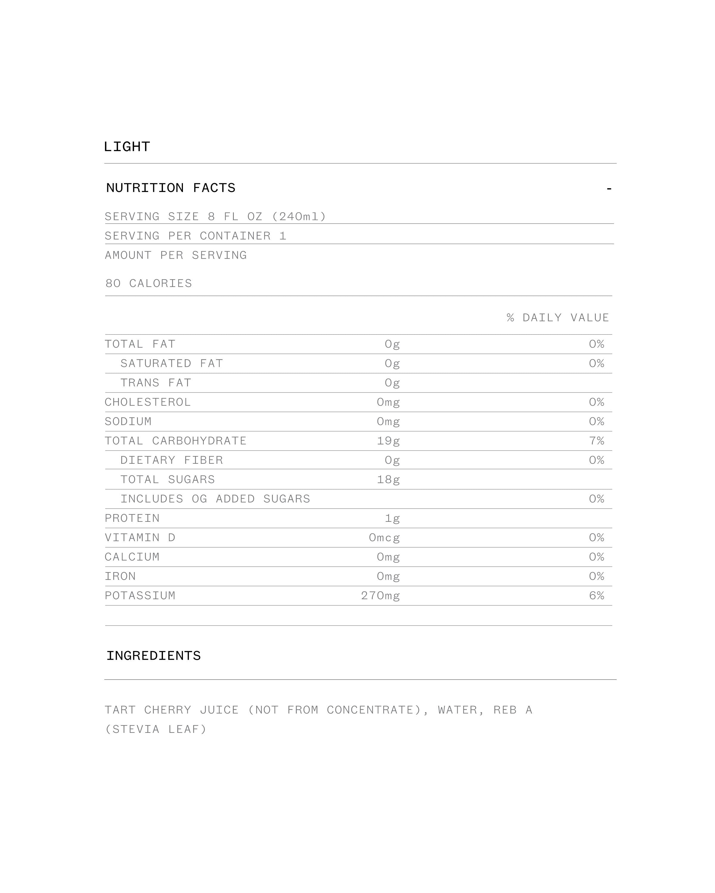 Light Nutrition Facts and Ingredients
