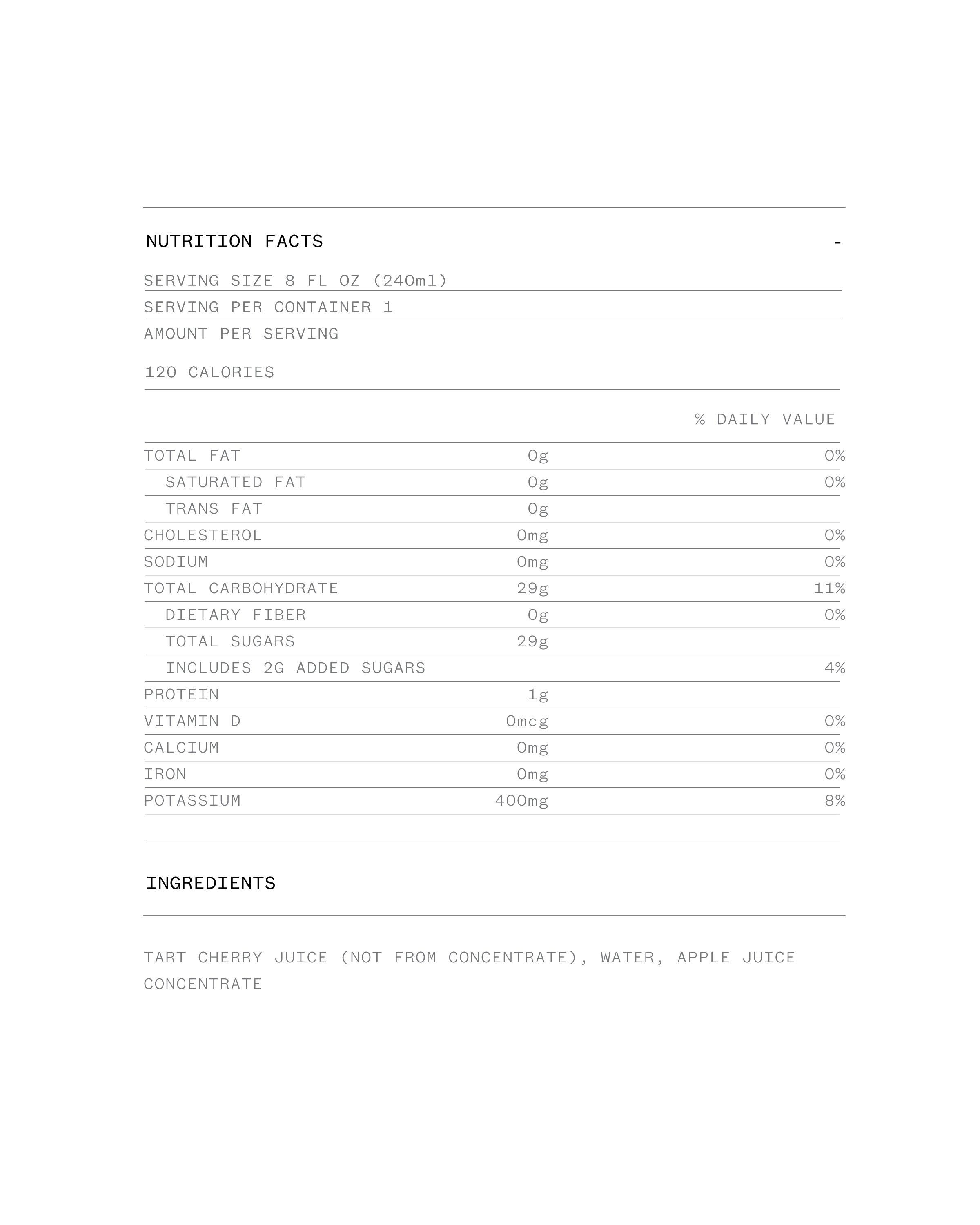 Cheribundi original tart cherry juice nutrition information