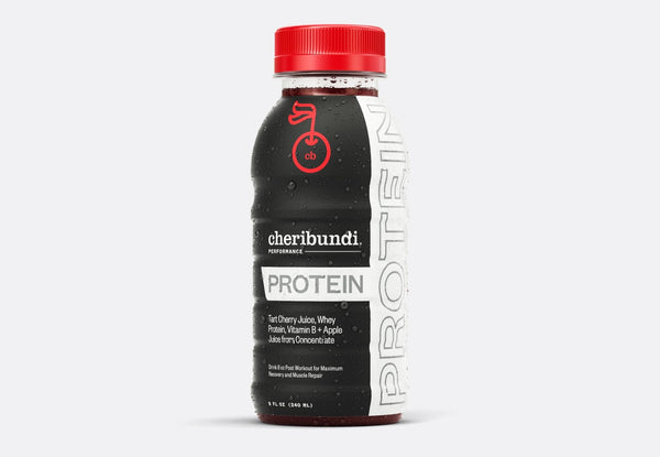main. Cheribundi protein tart cherry juice on white background
