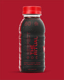 Cheribundi Pure cherry juice not from concentrate side packaging on red background.