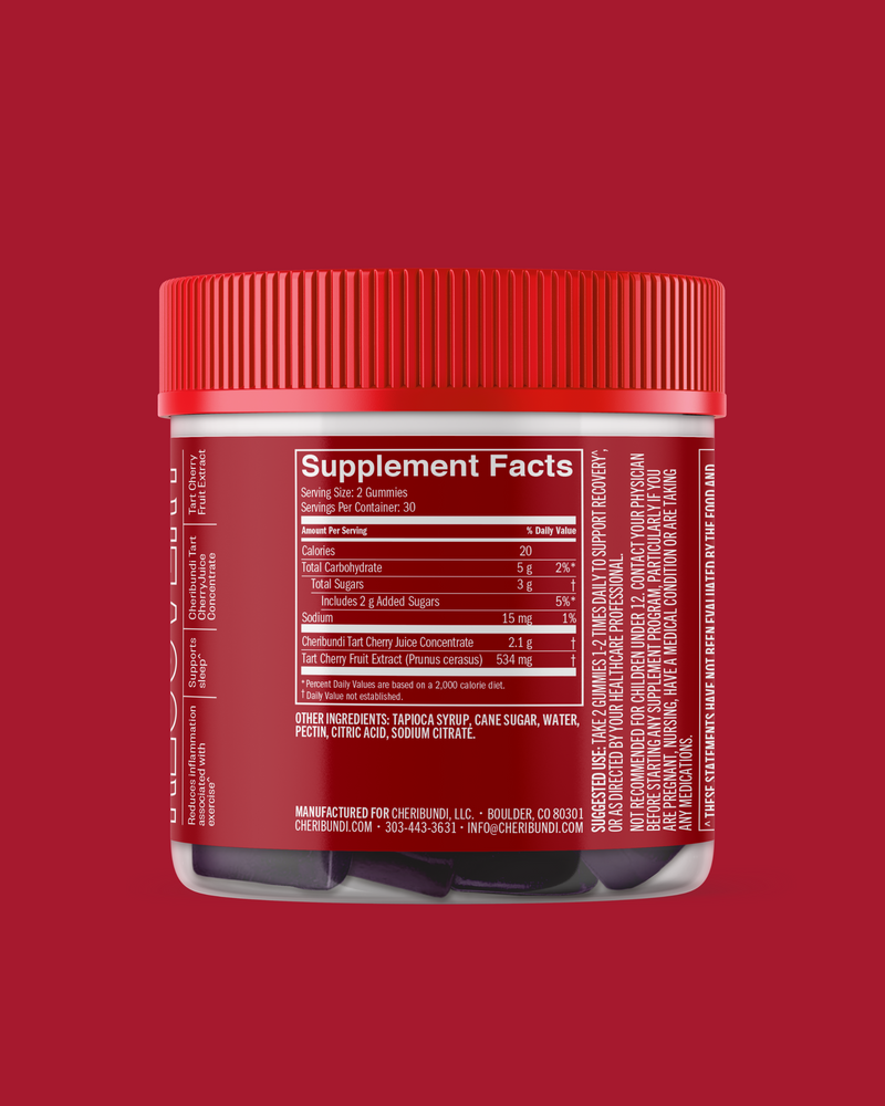 Cheribundi Pure tart cherry gummies back packaging