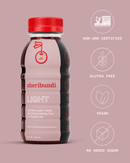 Cheribundi Light, no added sugar cherry juice, front packaging.