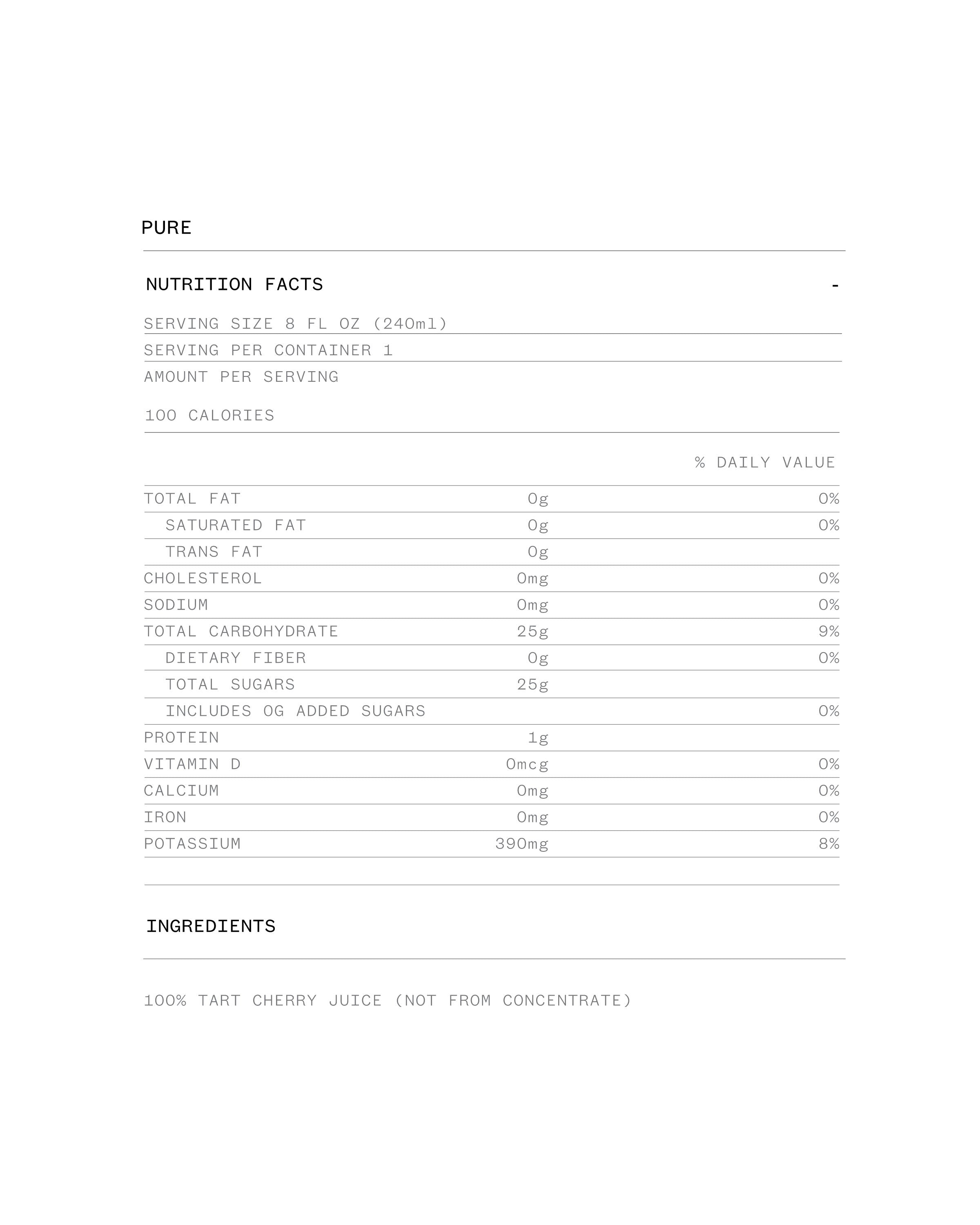 Cheribundi Pure nutrition facts