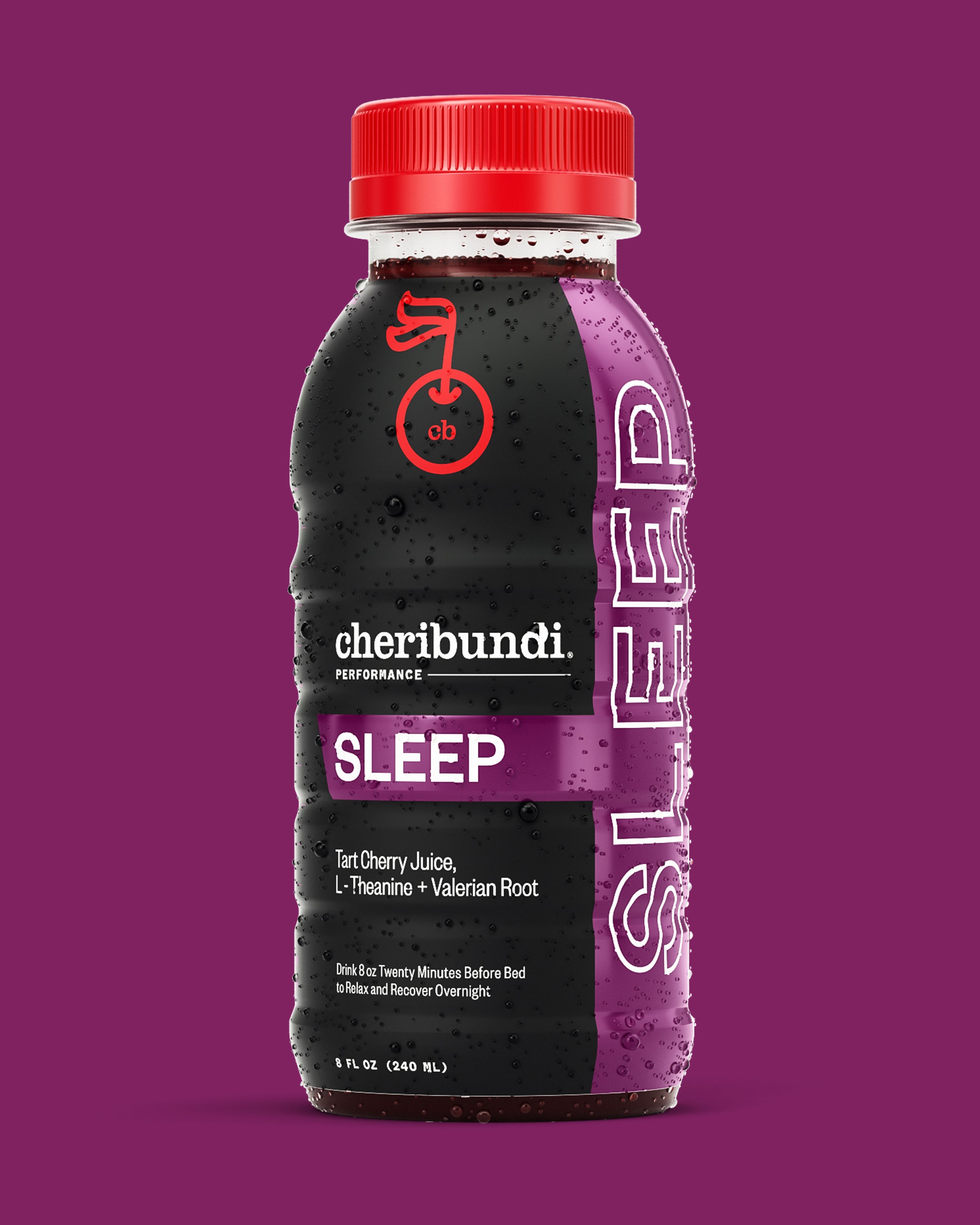 Sleep front packaging. Sour cherry juice sleep, tart cherry juice for sleep, tart cherry juice sleep