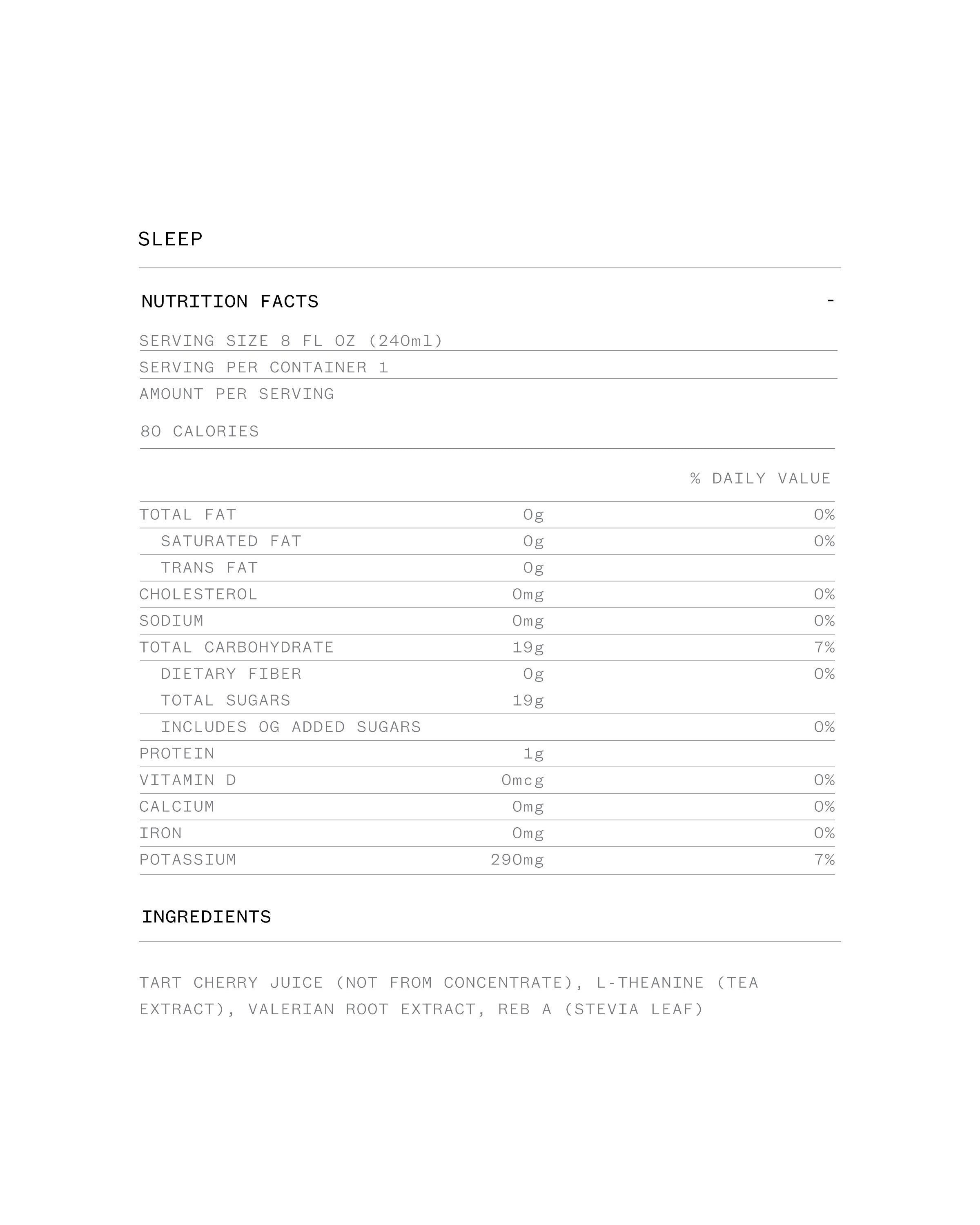 Sleep Nutrition Facts and Ingredients